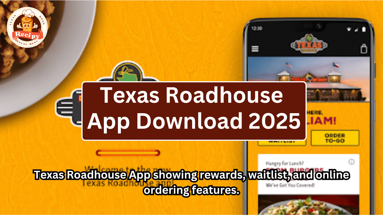 Texas Roadhouse App showing rewards, waitlist, and online ordering features.