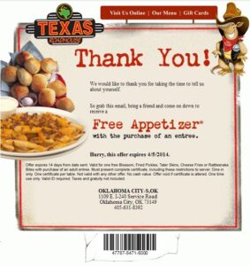 Texas Roadhouse Free Appeizer Coupon Code