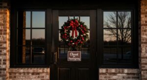 Texas Roadhouse closed on Thanksgiving with holiday decor on front door