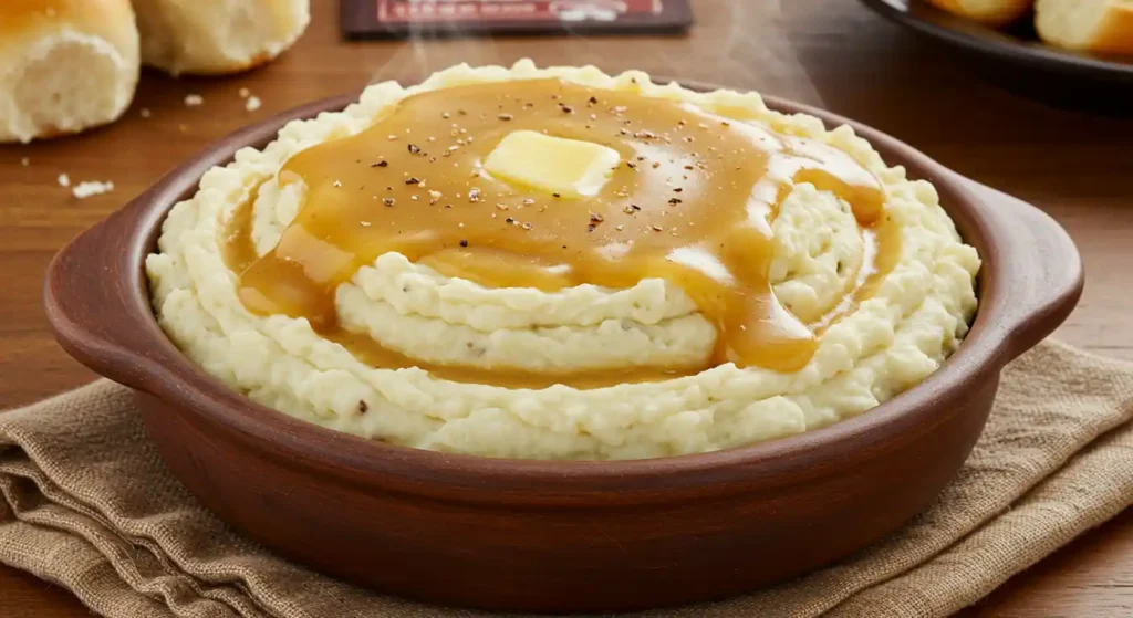 A heaping 4-quart serving of creamy mashed potatoes in a deep