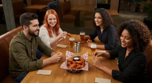 Copycat version of Texas Roadhouse boneless buffalo wings served with fries and ranch.
