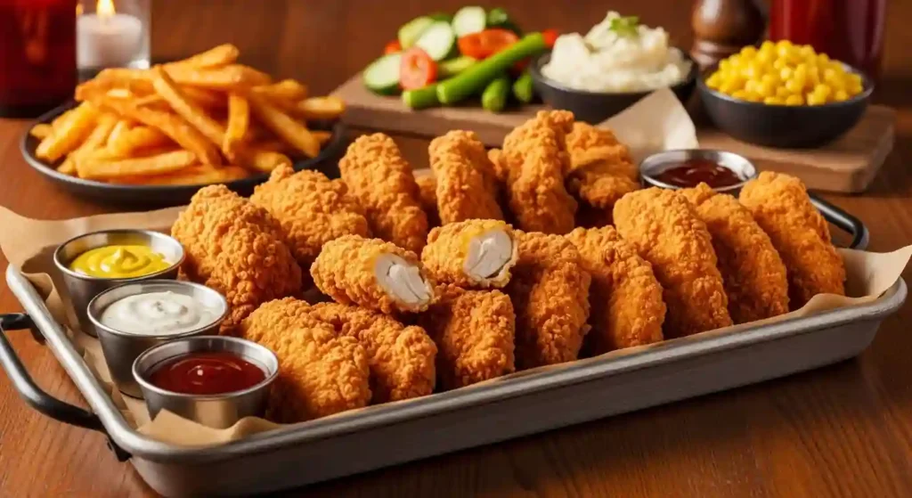 Chicken Critters® Family Meal crispy, golden-brown chicken tenders served with dipping sauces