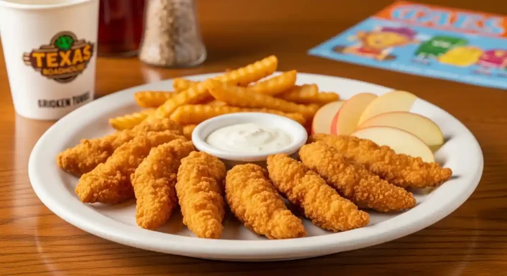 Texas Roadhouse Jr. Chicken Tenders served with a dipping sauce